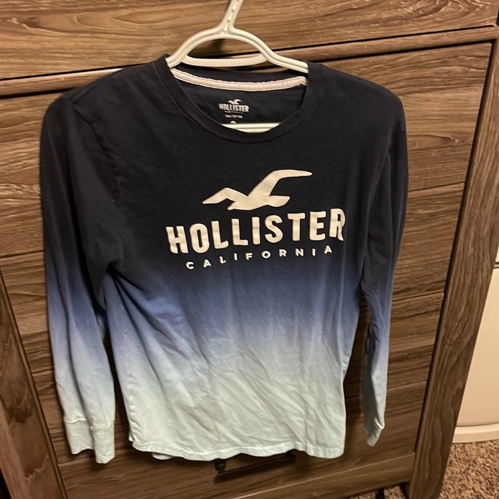 Blue and white long sleeve Hollister shirt. Small